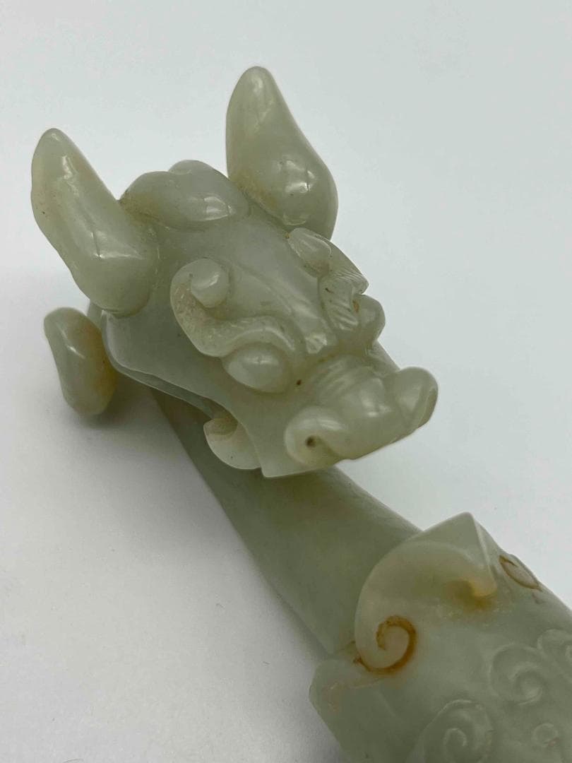 清乾隆時代　夔龍饕餮文玉帶鉤　砡 【旧家蔵出し】 希少貴重 高玉質(F-35)