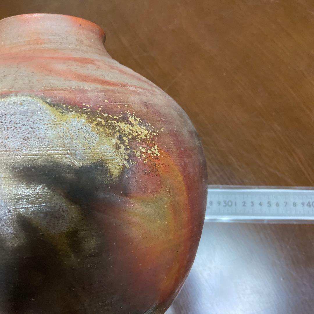 備前焼　作家作　手作り陶器 花瓶 赤灰色