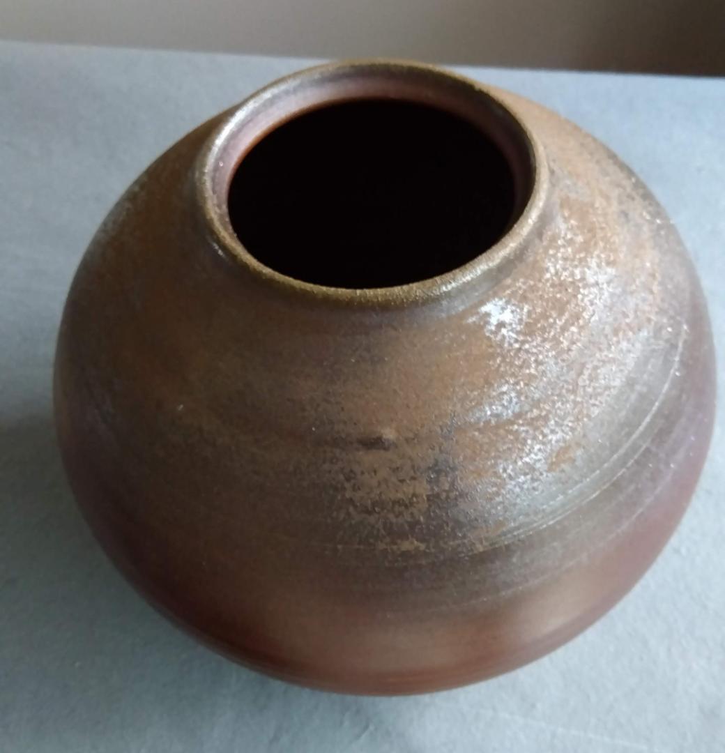 備前焼名工　幸崎達彦　落雁窯　還元焼成自然灰釉美逸品丸壺花器