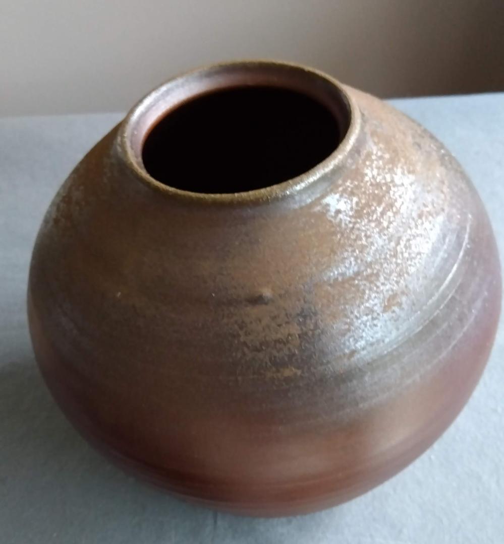 備前焼名工　幸崎達彦　落雁窯　還元焼成自然灰釉美逸品丸壺花器