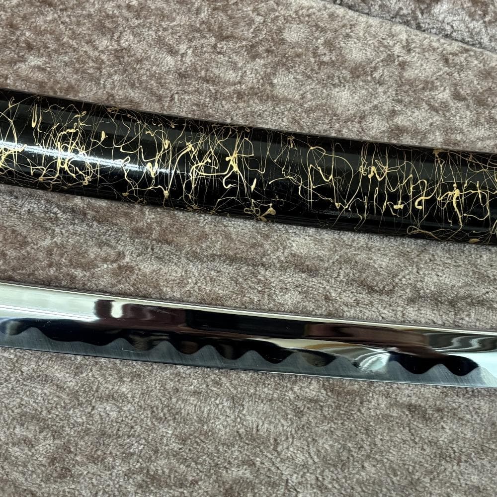 美品 龍神金具 模造刀 金糸塗鞘 互の目刃文 全長98cm 抜身912g 鑑賞用