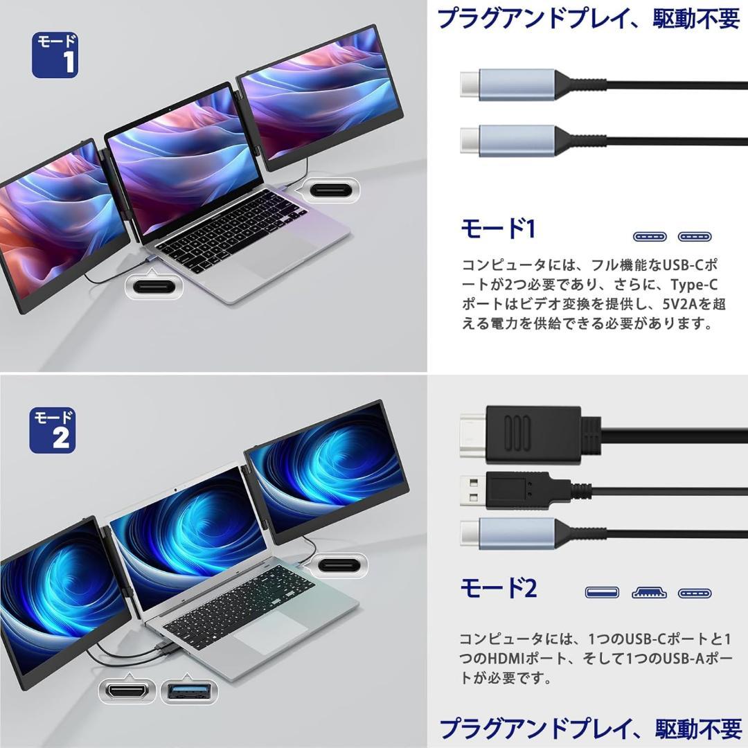 14インチ デュアルディスプレイ ポータブルモニタ 2画面 トリプルモニター