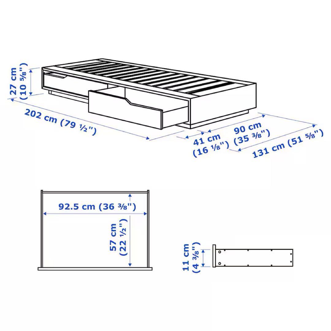 ★送料込★完成品IKEA MANDAL シングルベッド　収納付きマンダール