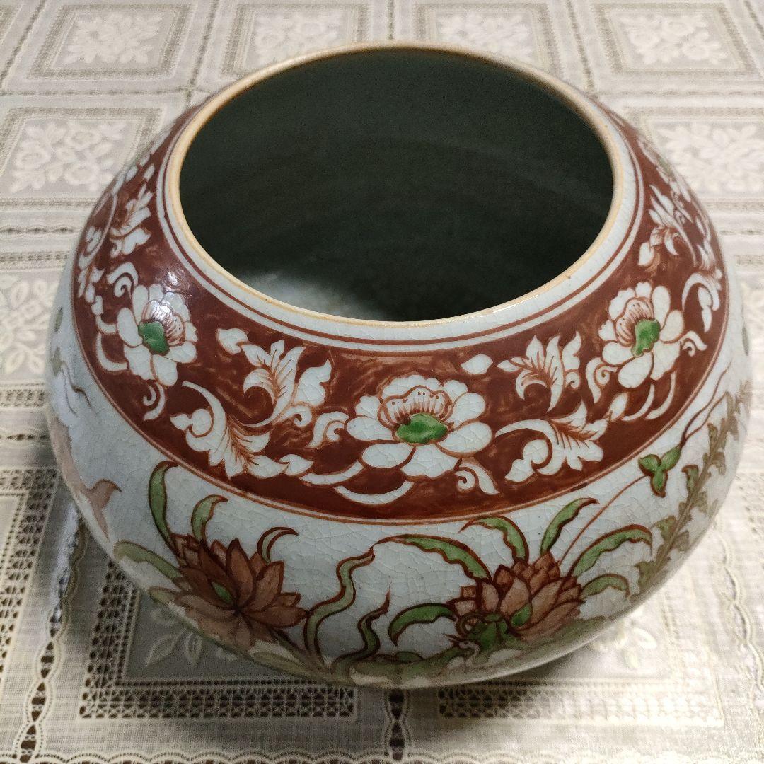 古代佛教遺跡出土完品『紅安南魚草紋酒会壺』桐箱＆極め付