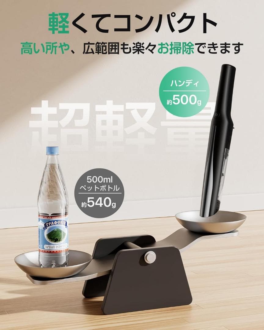 掃除機 コードレス 軽量【45000pa超強力吸引・45分連続稼働・収納＆充電