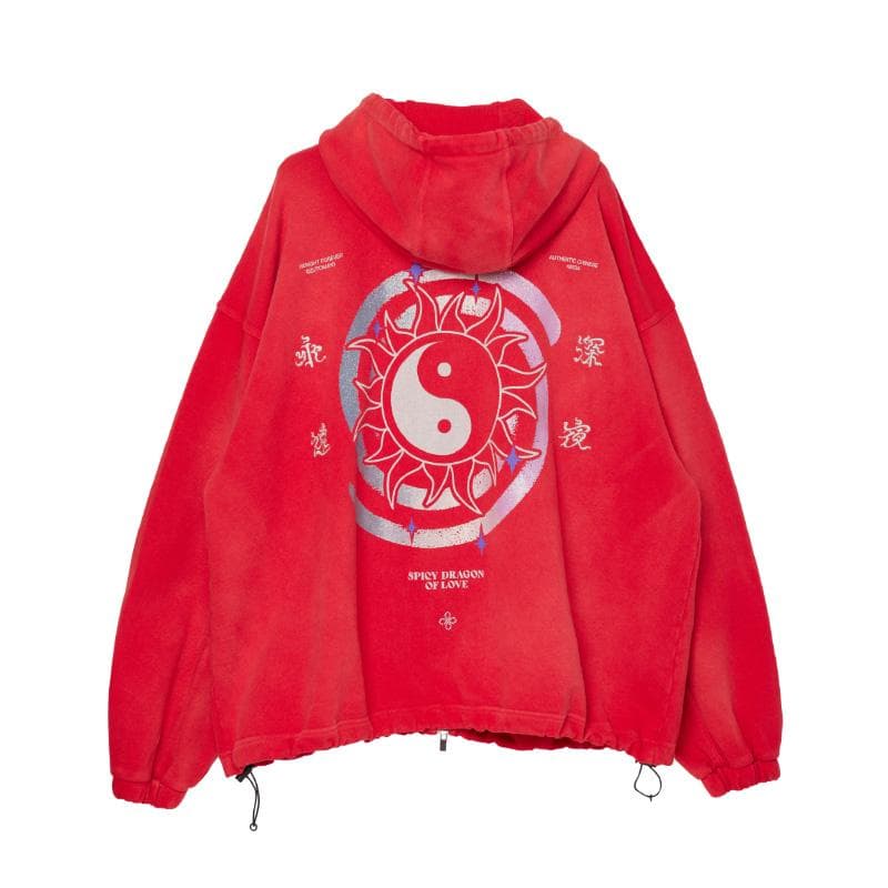 ずっと真夜中でいいのに。陰陽 ヴィンテージ ジップアップフーディー (Red)