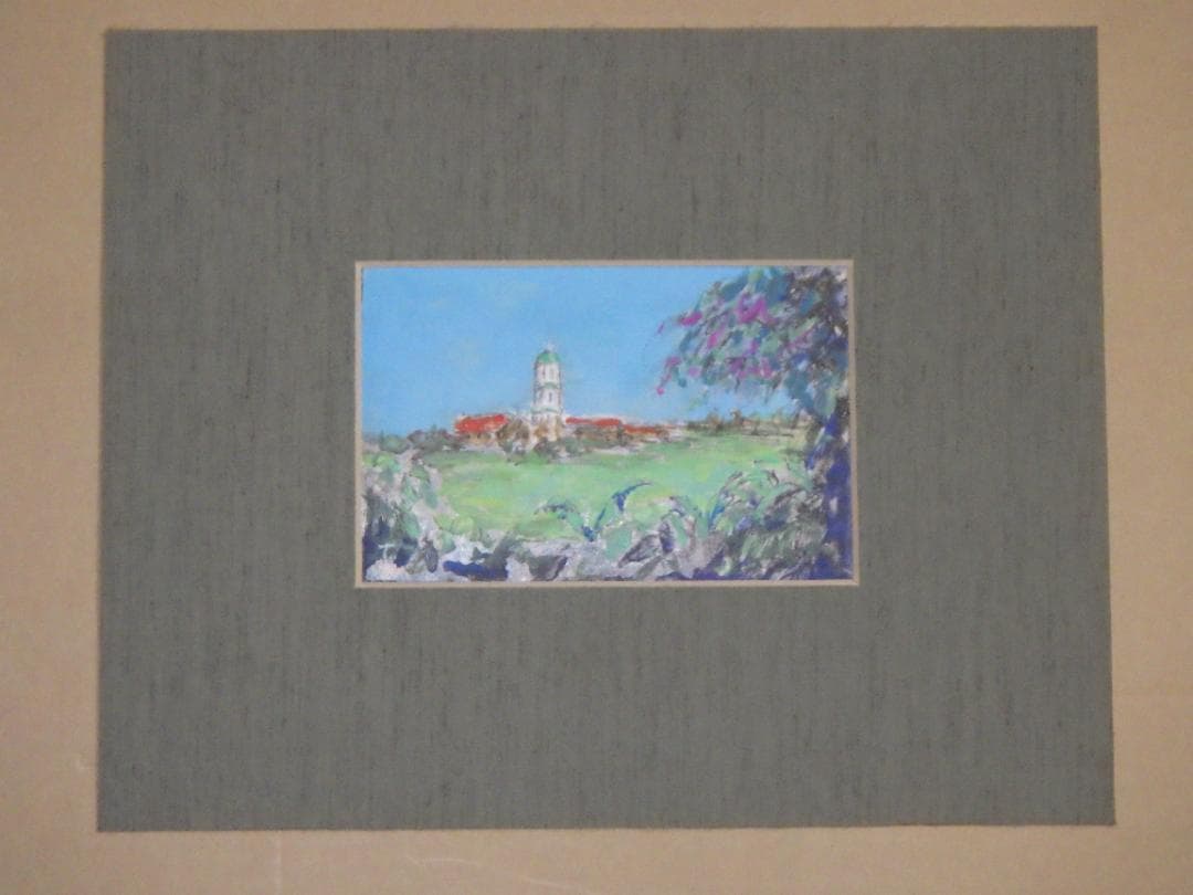 真作 希少 水彩画 肉筆 古田十郎 教会 共シール 青山学院 1983年 額装