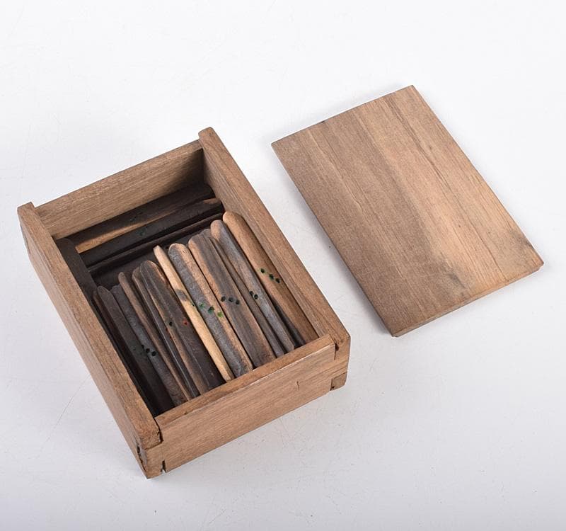 eyeknow74　中国　竹嵌縞黒檀牌背竹牌麻雀牌皮ケース付　M　8695