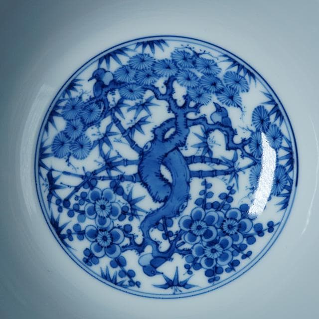 久世久宝　青金襴手牡丹唐草菓子鉢　共箱　茶道具　菓子器　京焼　染付　磁器