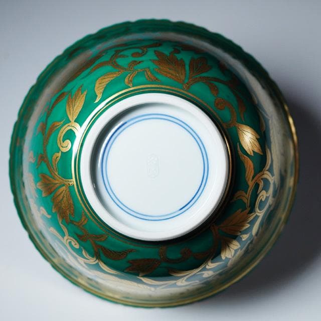 久世久宝　青金襴手牡丹唐草菓子鉢　共箱　茶道具　菓子器　京焼　染付　磁器