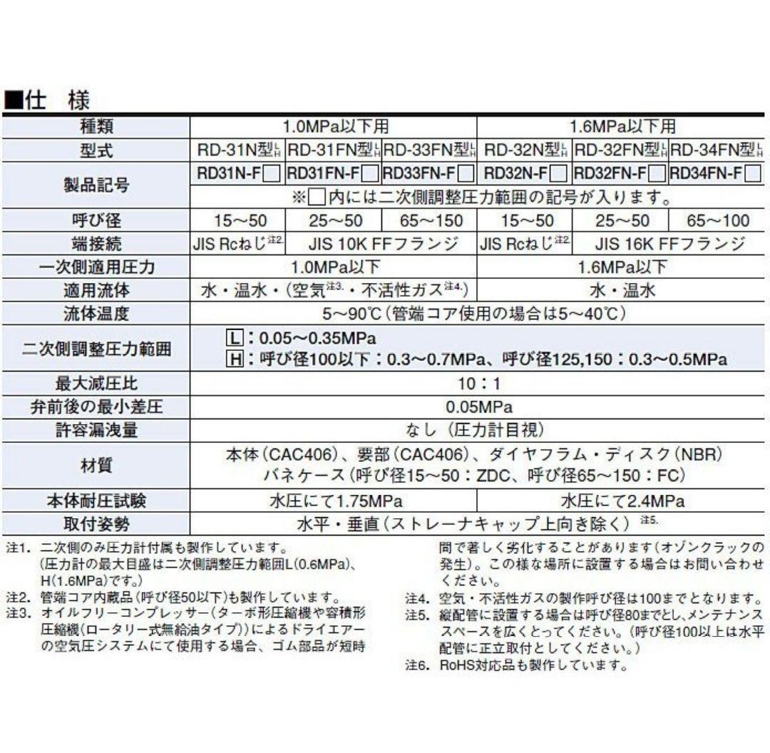 新品　減圧弁 平静 新基準適合15A RD31N-FL (株)ベン