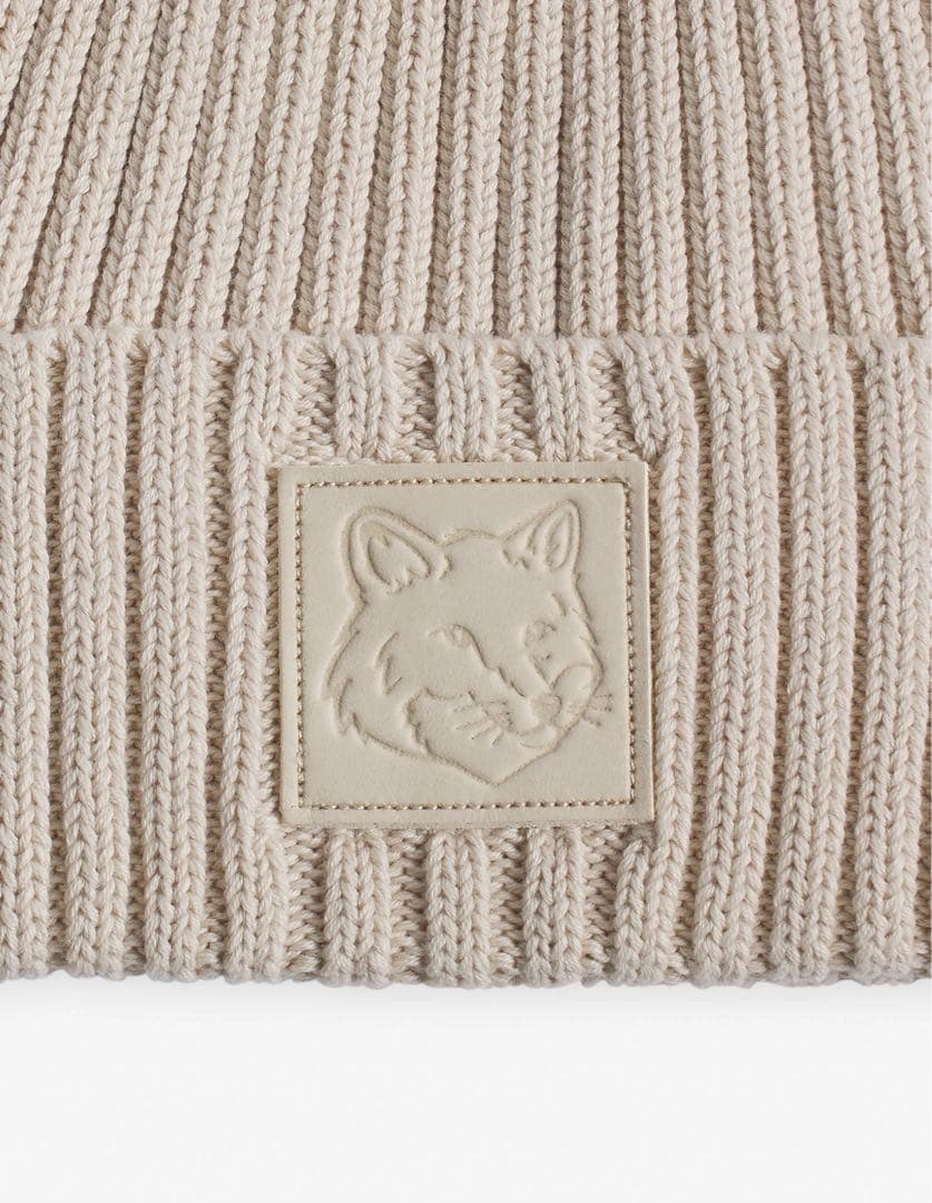 ♡MAISON KITSUNE♡メゾンキツネ♡レザーパッチビーニー♡ベージュ綿