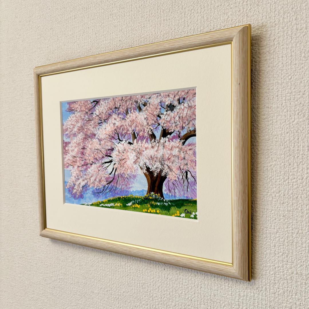 アクリル画　原画　「悠久の桜02」額縁付　SMサイズ