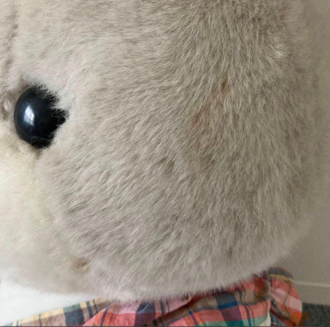 ★昭和レトロ★吉徳　グレーのうさぎ　ぬいぐるみ チェック柄ドレス