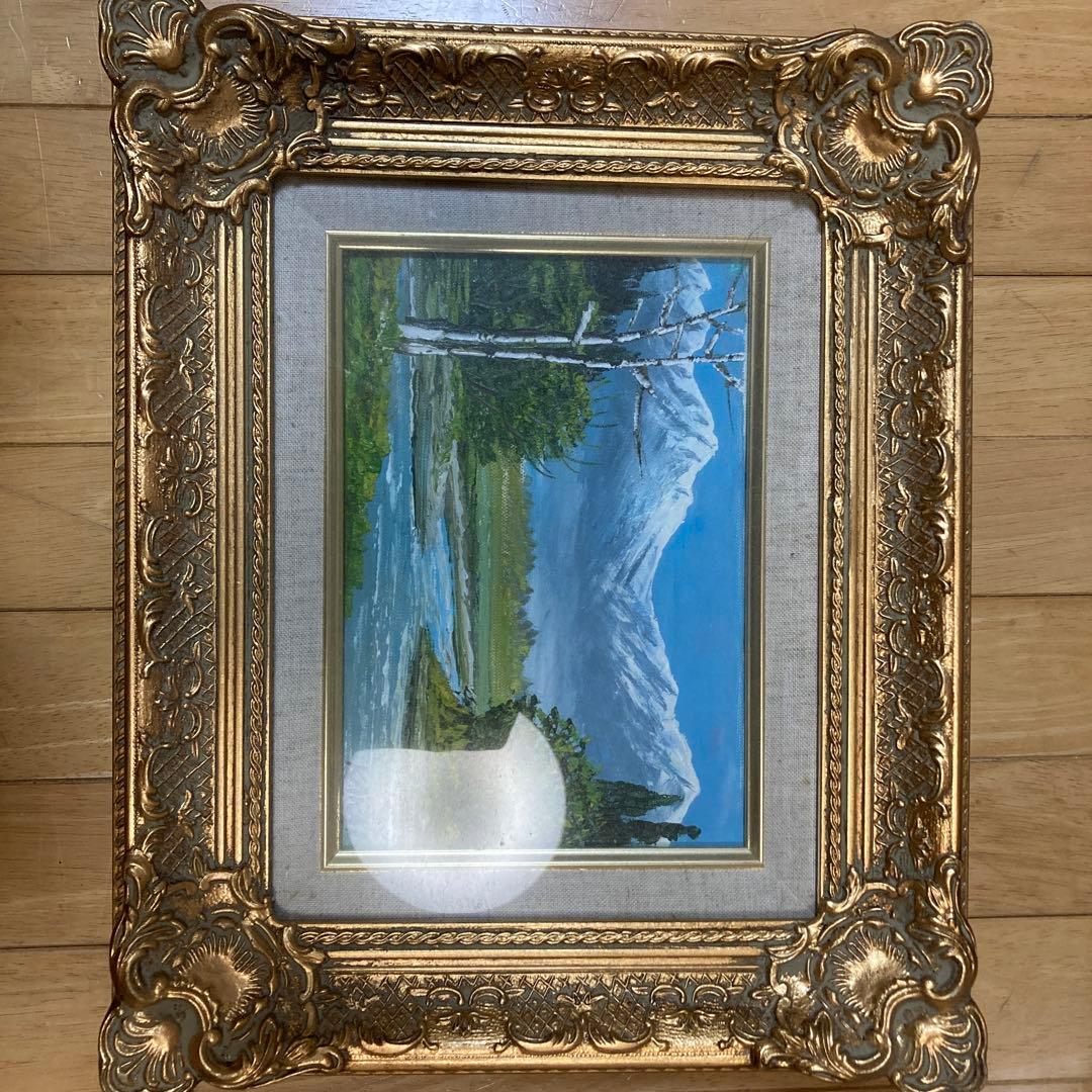 油絵　ガク付き　風景画　アンティーク