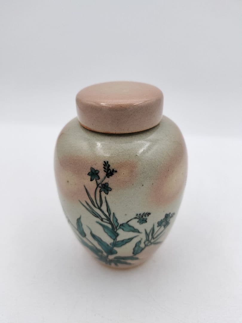 b869 茶入 煎茶 あけぼの草花 北村和善 茶道具 古物