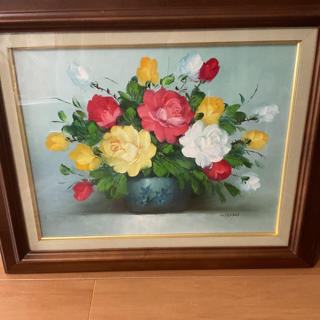 油彩画 肉筆 状態良好 木枠額装 前面ガラス 【ANDERSON】