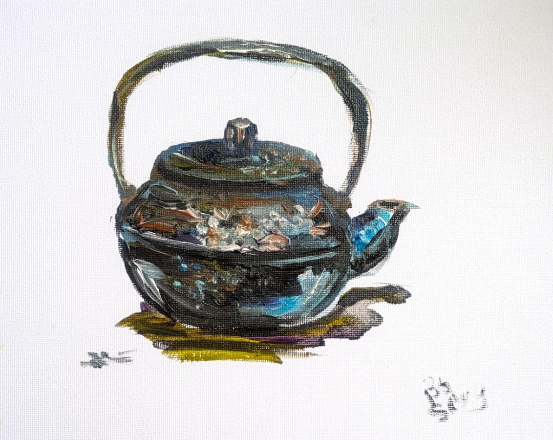 茶道の急須の油絵