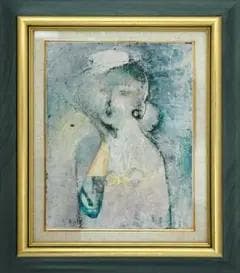 油絵 菅家令子 絵 絵画インテリア 額付(黒) uF6-071802 人物 女性
