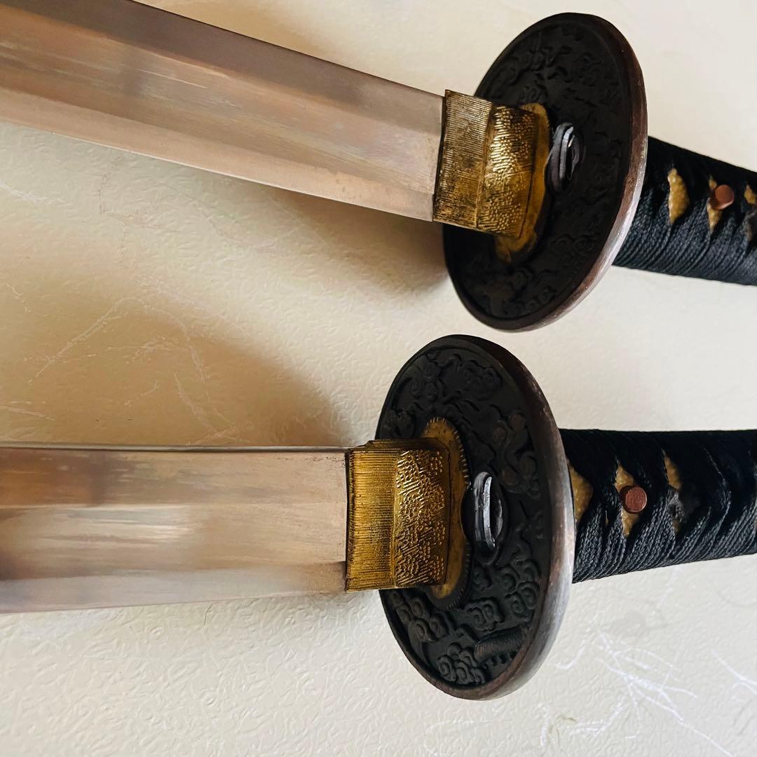 模造刀 日本刀 武具 刀剣 居合刀 2本セット 太刀 脇差 アンティーク w3