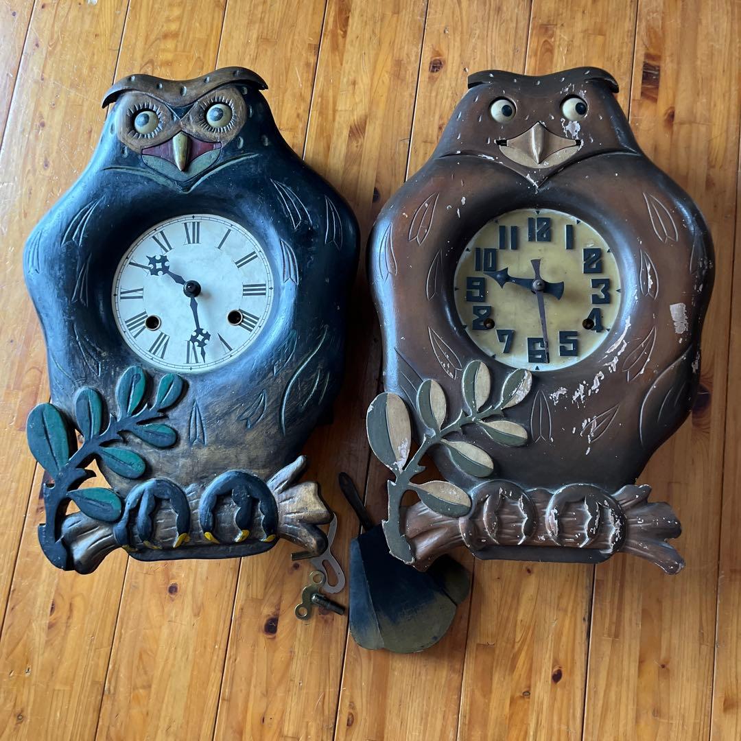 ふくろう時計.要修理品.トキワ時計ユンハンス精工舎。フクロウ。