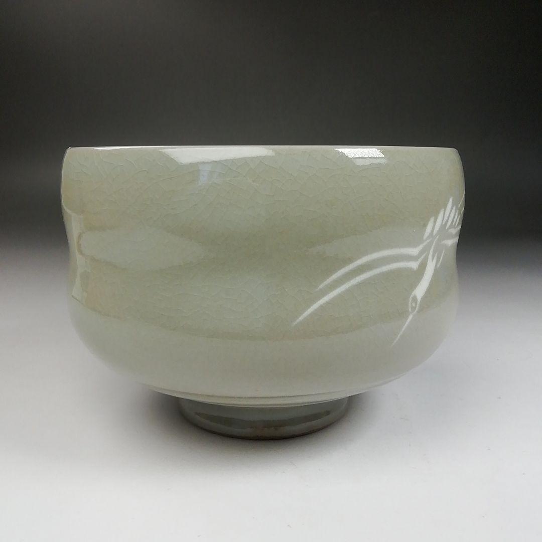 Ｗ１０４　茶碗　『肥後　高田焼』『象嵌茶碗』『十一代　上野才助 作』共箱　茶道具