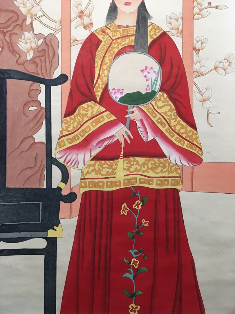 中国 仕女画 人物画 掛け軸 中堂 四尺 手描き 宣紙 中国美術 インテリア