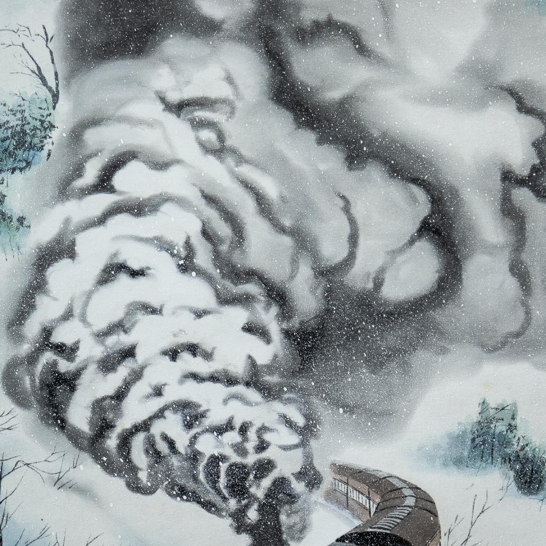 掛軸-1144　静山　鉄路一筋　共箱 　デゴイチ　鉄道画