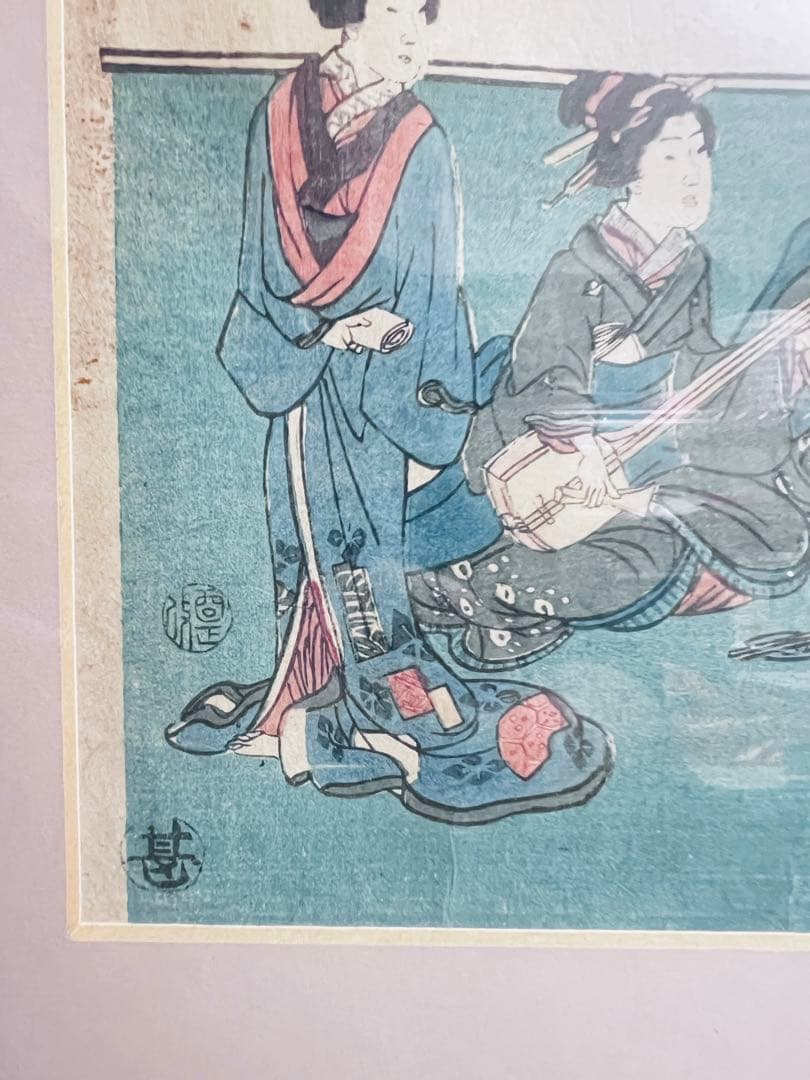港崎遊郭◆歌川芳員◆畳の上で踊る西洋人「横浜港崎廓岩亀楼異人遊興之図」3枚連揃い