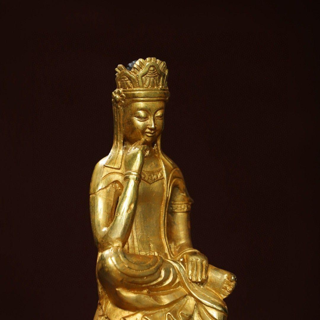 仏教美術 仏像 宝冠自在思惟菩薩像仏堂 家内 供養 銅製 彫刻 置物 開運 風水