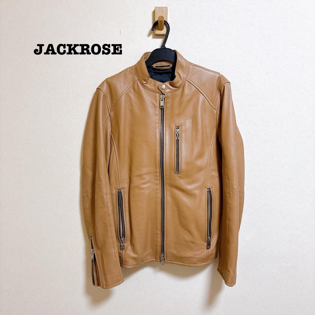 ジャックローズ シングル ライダースジャケット 羊革 ラムレザー 本革 キャメル