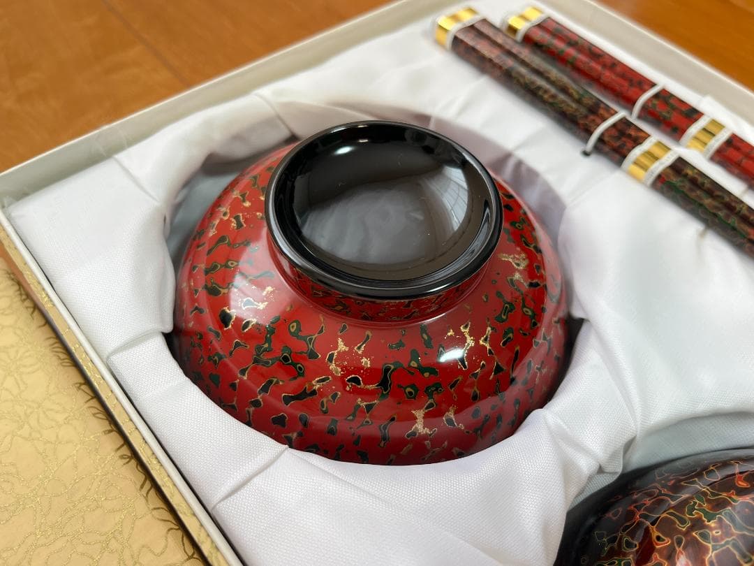 【新品未使用】 津軽塗 漆器 椀＆箸 2客セット【津軽塗夫婦椀・津軽塗夫婦箸】