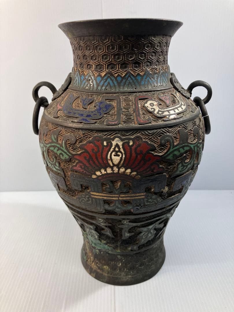 中国古美術　七宝焼壺　花瓶　古銅製　アンティーク　骨董品