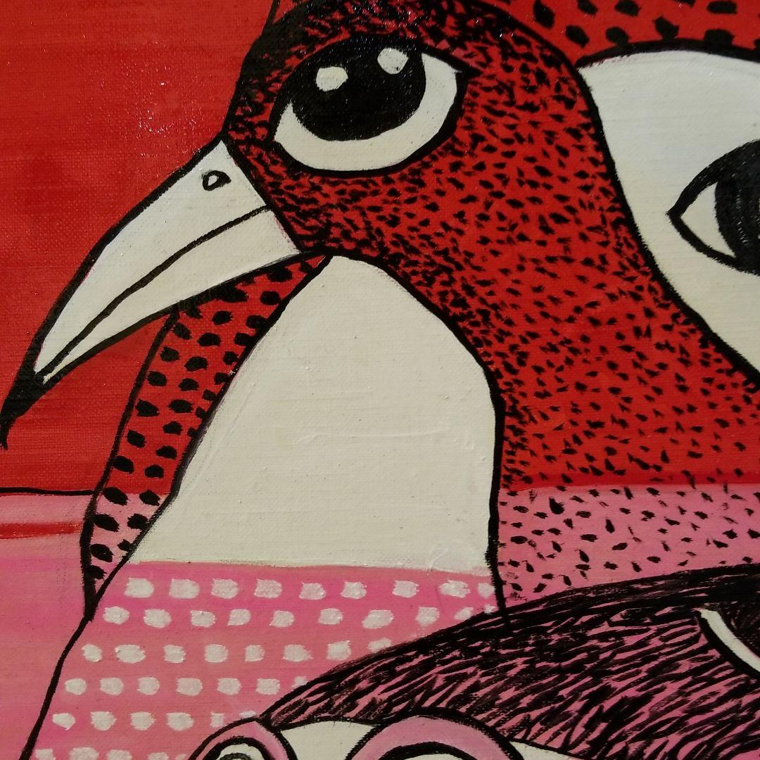 油絵　ロンロンロン　　コンポジション*鳥