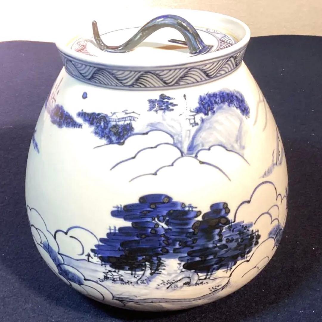 膳所陽炎園作　染付近江八景絵芋頭水指