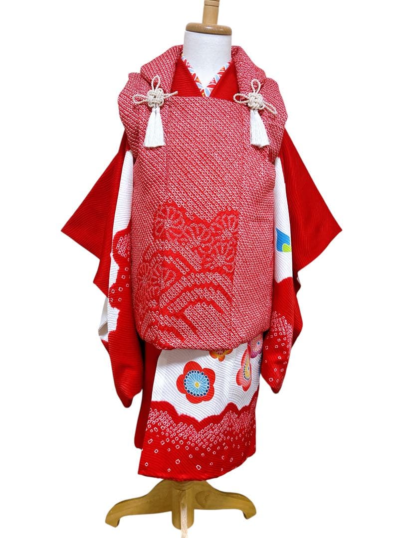 人気の総絞り被布♡七五三　3歳　フルセット　一式　赤系　正絹セット