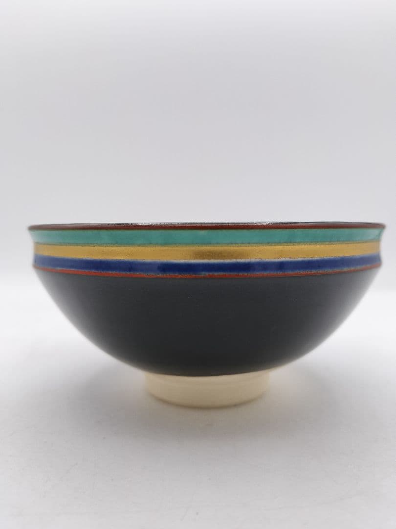 c773 数茶碗 黒仁清　独楽文 手塚桐鳳 10客 木箱 茶道具 古物