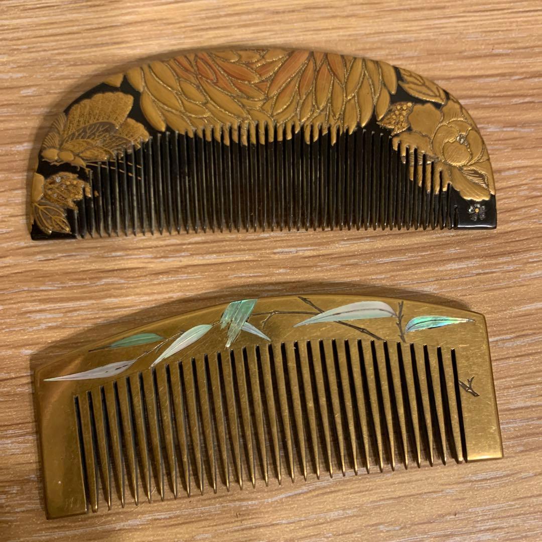 アンティーク　鼈甲　厚み　黒甲　金蒔絵　かんざし　簪