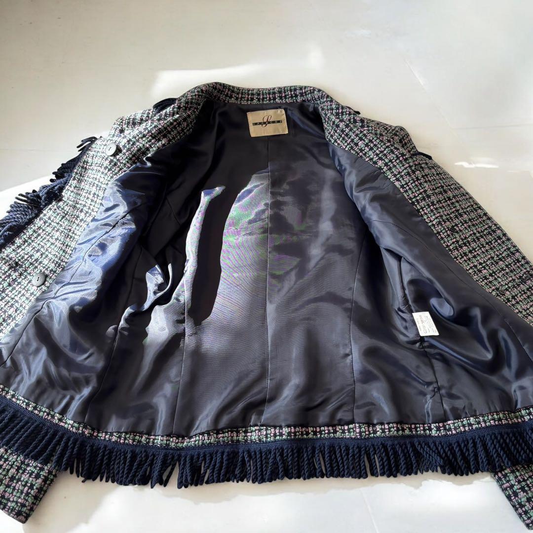 ミックスツイード　バブリースーツ　フリンジ　金ボタン　日本製