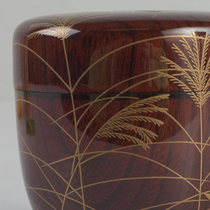 茶道具　田中宗凌作　欅溜塗　螺鈿装飾　虫に秋草蒔絵　中棗　共箱　V　9773