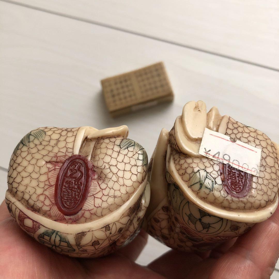 象牙調　在銘彫刻　囲碁対局
