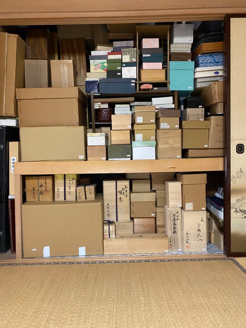 茶道具　翠嵐窯　宝泉造　木箱付 茶道具セット 四点 花鳥模様　青色陶器