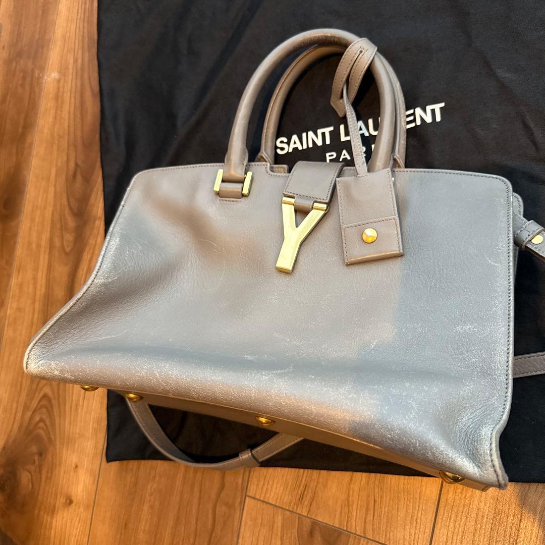 お値下げ　SAINT LAURENT グレー レザーハンドバッグ 保存袋付き