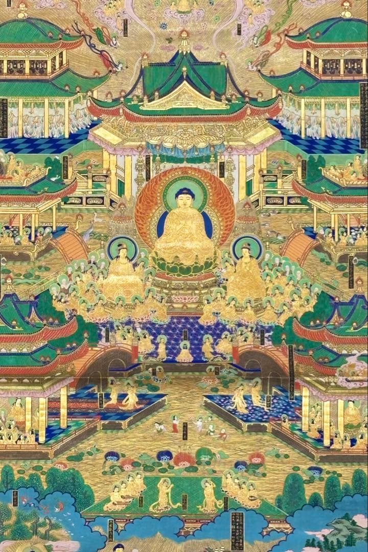 「無量寿経曼荼羅」極彩色 明治17年作 大幅 1幅|仏教美術 浄土宗掛軸 掛け軸