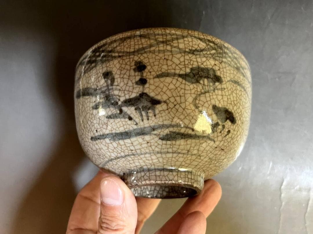 茶碗■伝世木原茶碗 江戸期 半陶半磁器 金次直し 古美術 時代物 骨董品■