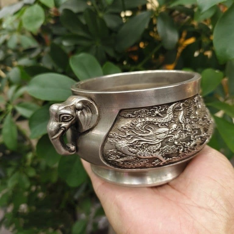 大象耳双龍戯珠香炉 茶道香炉 工芸品 美術品 置物