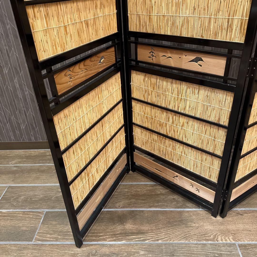 竹細工 衝立 4連 パーテーション 和モダン 間仕切り 昭和レトロ 古家具