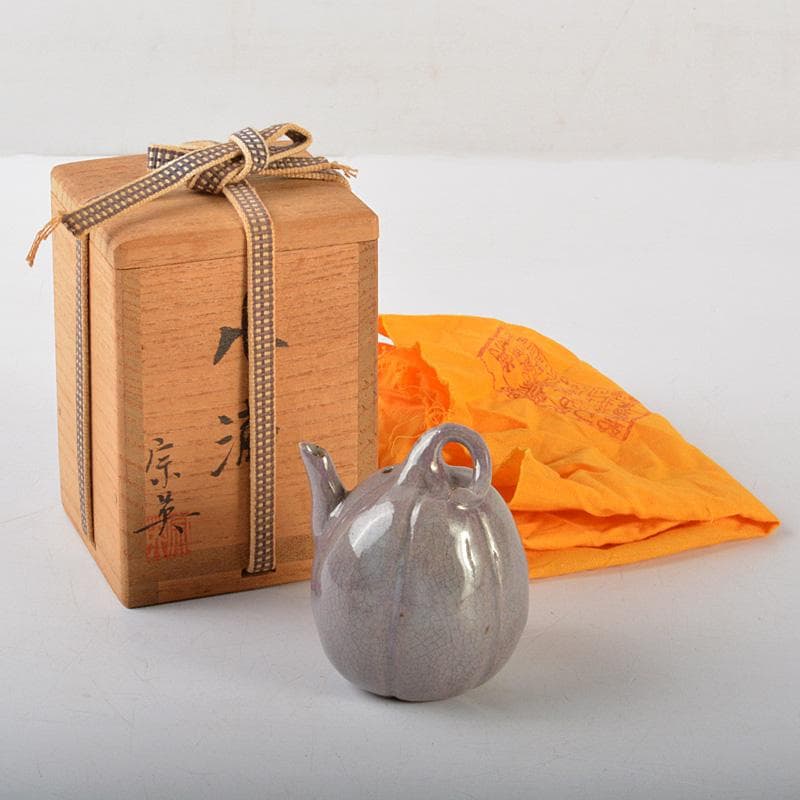 書道具　おびや窯　帯谷宗英造　窯変釉　水滴　共布共箱 　V　6480