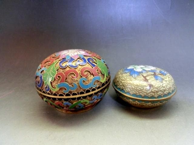 香合■七宝焼き 牡丹画 鳩居堂製 中国 花紋 蓋物 お茶道具時代物 骨董品■