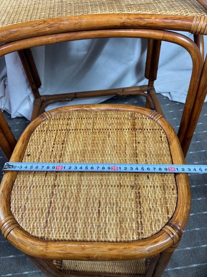 即購入不可　昭和レトロ×天然素材　籐製ミラー付きドレッサー＆スツールセット